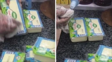 Bunu da g&ouml;rd&uuml;k! Markette peynirlerin &uuml;zerindeki "&Ouml;nerilen fiyat" yazısını b&ouml;yle sildiler