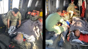 Mehmet&ccedil;ik, kayalıklardan d&uuml;şen dağcıyı helikopterle kurtardı