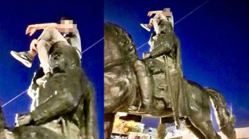 Şanlıurfa Valiliği: Atat&uuml;rk heykelinin &uuml;zerine &ccedil;ıkan ş&uuml;pheli g&ouml;zaltına alındı