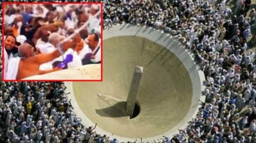 Şeytan taşlarken kendinden ge&ccedil;en hacı, el değneğiyle şeytana savaş a&ccedil;tı