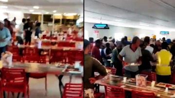 Yemekhane'de korku dolu anlar! Ortalık savaş alanına d&ouml;nd&uuml;! İş&ccedil;iler birbirine girdi